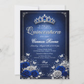 Royal Blue & Silver Quinceanera Invitation  Kaart (Voorkant)