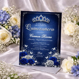 Royal Blue & Silver Quinceanera Invitation  Kaart