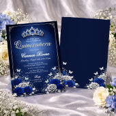 Royal Blue & Silver Quinceanera Invitation  Kaart