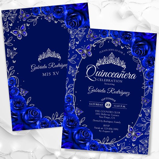 Royal Blue Silver Quinceanera Kaart