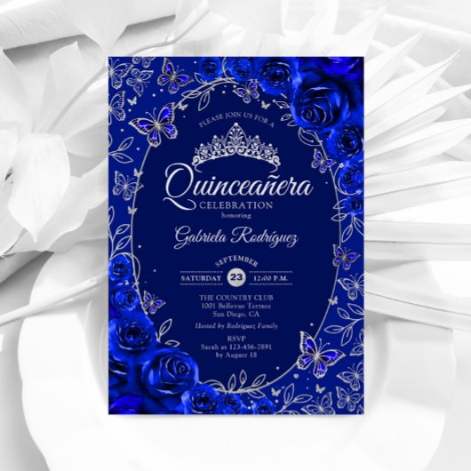 Royal Blue Silver Quinceanera Kaart