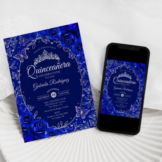 Royal Blue Silver Quinceanera Kaart