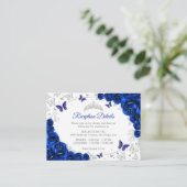 Royal Blue Silver Quinceanera Reception Details Informatiekaartje (Staand voorkant)