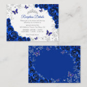 Royal Blue Silver Quinceanera Reception Details Informatiekaartje (Voorkant / Achterkant)