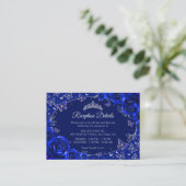 Royal Blue Silver Quinceanera Reception Details Informatiekaartje (Staand voorkant)
