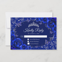 Royal Blue Silver Quinceanera Reply RSVP Kaartje