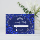 Royal Blue Silver Quinceanera Reply RSVP Kaartje (Staand voorkant)