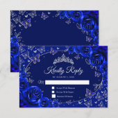 Royal Blue Silver Quinceanera Reply RSVP Kaartje (Voorkant / Achterkant)
