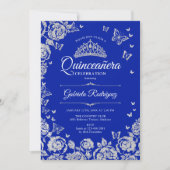Royal Blue Silver Rozen Quinceanera Foto Kaart (Voorkant)