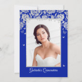 Royal Blue Silver Rozen Quinceanera Foto Kaart (Achterkant)