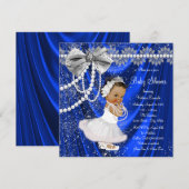 Royal Blue Silver Satin Pearl Etnisch Baby shower Kaart (Voorkant / Achterkant)