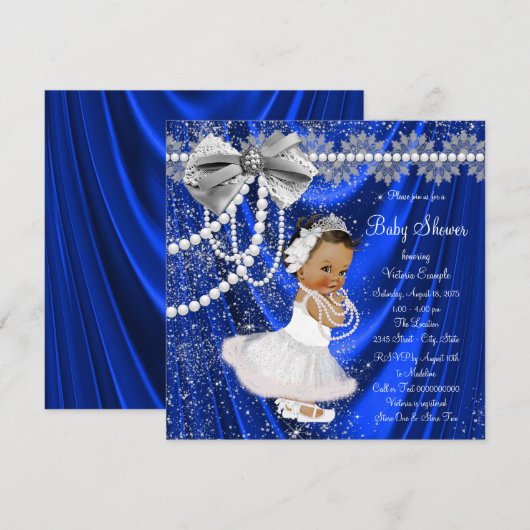 Royal Blue Silver Satin Pearl Etnisch Baby shower Kaart (Voorkant / Achterkant)