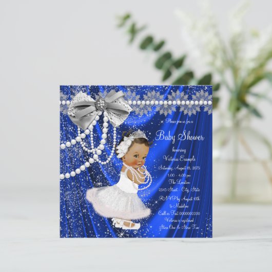 Royal Blue Silver Satin Pearl Etnisch Baby shower Kaart (Staand voorkant)