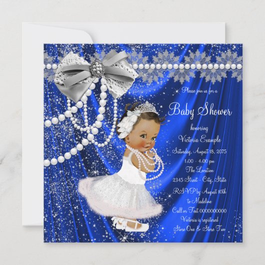 Royal Blue Silver Satin Pearl Etnisch Baby shower Kaart (Voorkant)