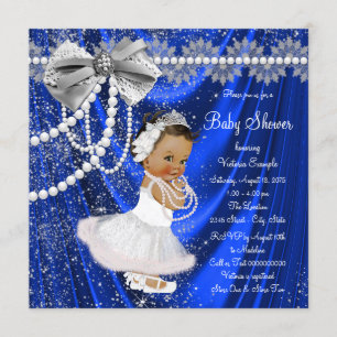 Royal Blue Silver Satin Pearl Etnische Baby shower Kaart