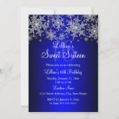 Royal Blue Silver Snowflake Sweet 16 Uitnodiging (Voorkant)