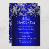 Royal Blue Silver Snowflake Sweet 16 Uitnodiging (Voorkant / Achterkant)