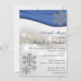 Royal Blue Silver Snowflakes Douche voor koppels Kaart