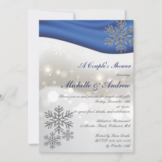 Royal Blue Silver Snowflakes Douche voor koppels Kaart (Voorkant)