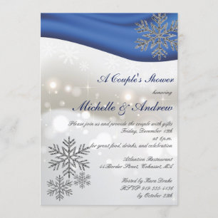 Royal Blue Silver Snowflakes Douche voor koppels Kaart