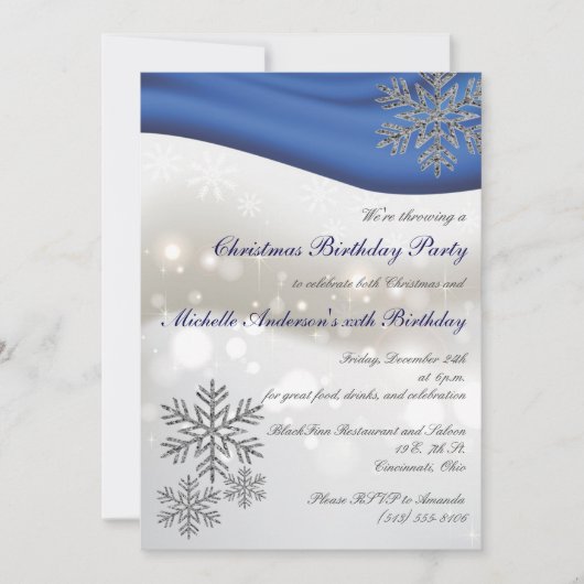 Royal Blue Silver Snowflakes kerstfeest B-day part Kaart (Voorkant)