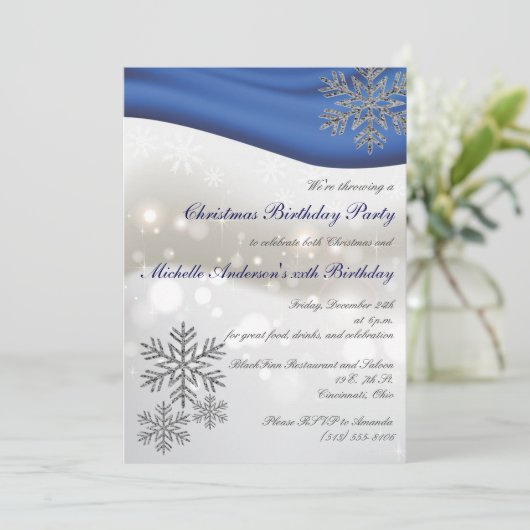 Royal Blue Silver Snowflakes kerstfeest B-day part Kaart (Staand voorkant)