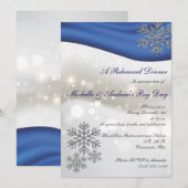 Royal Blue Silver Snowflakes Rehearsal Dinner Kaart (Voorkant / Achterkant)