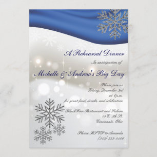 Royal Blue Silver Snowflakes Rehearsal Dinner Kaart