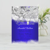 Royal Blue Silver Sparkle Masquerade Quinceanera Kaart (Staand voorkant)