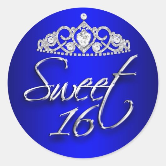 Royal Blue & Silver Sparkle Tiara Sweet 16 Sticker (Voorkant)
