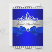 Royal Blue & Silver Sweet 16 Birthday Party Kaart (Voorkant)