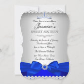 Royal Blue & Silver Sweet 16 Birthday Party Kaart (Achterkant)