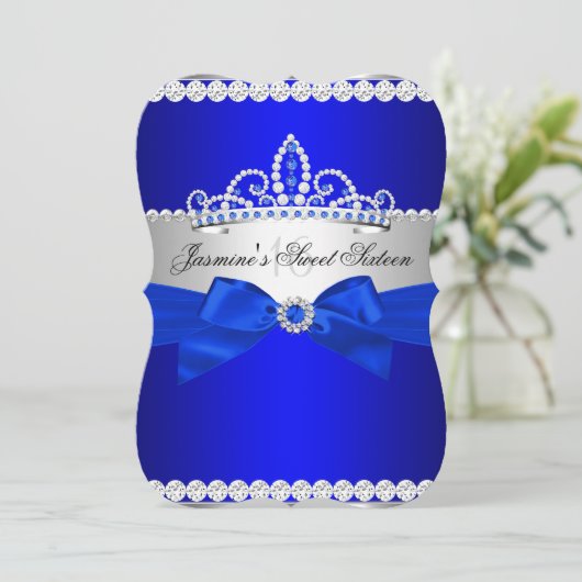 Royal Blue & Silver Sweet 16 Birthday Party Kaart (Staand voorkant)