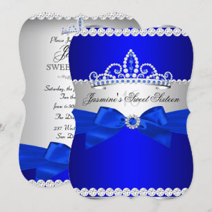 Royal Blue & Silver Sweet 16 Birthday Party Kaart