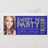 Royal Blue Silver Sweet 16 Ticket Invitation Kaart (Voorkant)