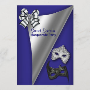 Royal Blue Silver Sweet Sixteen Masquerade Party Kaart