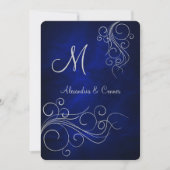 Royal Blue Silver Swirl Monogram Formal Wedding Kaart (Voorkant)