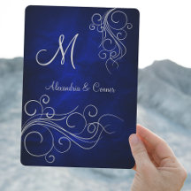 Royal Blue Silver Swirl Monogram Formal Wedding