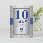 Royal Blue Silver Swirl Wedding Kaart (Staand voorkant)