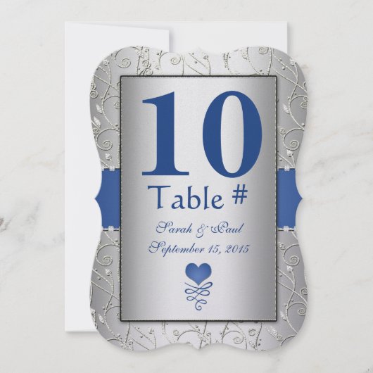 Royal Blue Silver Swirl Wedding Kaart (Voorkant)