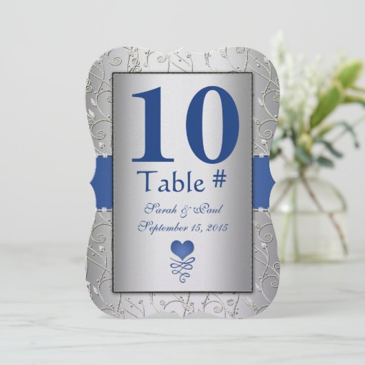 Royal Blue Silver Swirl Wedding Kaart (Staand voorkant)