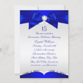 Royal Blue Silver Tiara Pearl Bow Quinceanera Kaart (Achterkant)