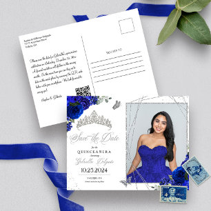 Royal Blue & Silver Tiara Quinceañera Foto Briefkaart