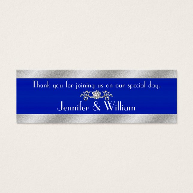 Royal Blue & Silver Tone Aangepaste bruiloft Favor Mini Visitekaartjes (Voorkant)