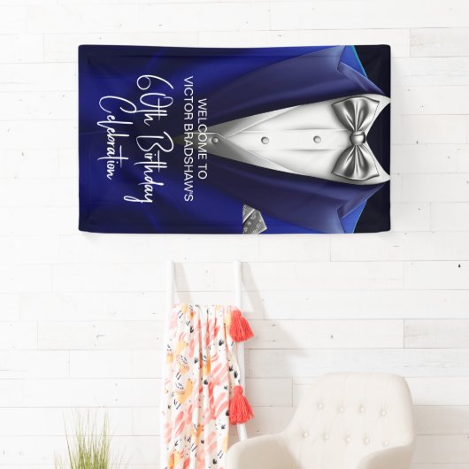 Royal Blue Silver Tuxedo Birthday Party Welcome Spandoek (Insitu)