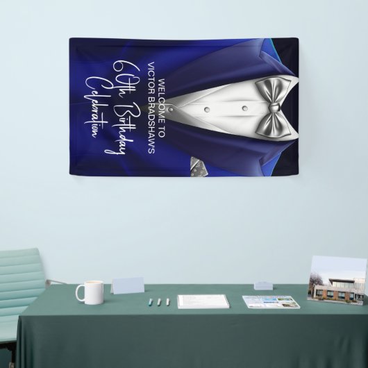 Royal Blue Silver Tuxedo Birthday Party Welcome Spandoek (Beurs)