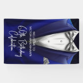 Royal Blue Silver Tuxedo Birthday Party Welcome Spandoek (Horizontaal)
