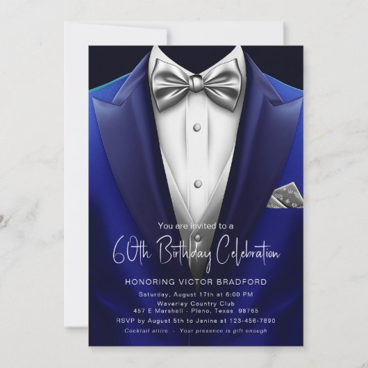 Royal Blue Silver Tuxedo Mannen Elk Nummer Verjaar Kaart (Voorkant)