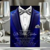 Royal Blue Silver Tuxedo Mannen Elk Nummer Verjaar Kaart