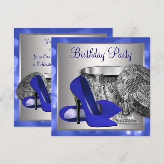 Royal Blue Silver verjaardagsfeestje Kaart (Voorkant / Achterkant)